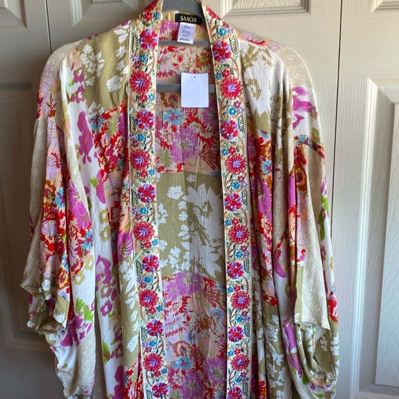 SAACHI NWT Embroidered Floral Print Maxi CoverUp  Kaftan Duster O/S - Picture 5 of 15